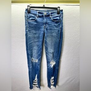 American Eagle‎ Distressed Jegging Crop Jeans Womens 4 Blue Denim Stretch 2577